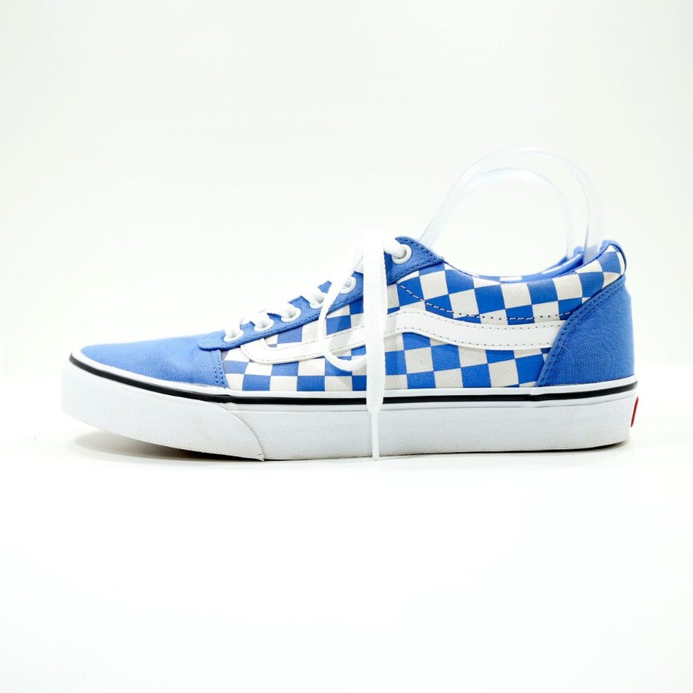 VANS Ward Checkerboard Blue & White Canvas Low Top Sneakers - Women's 11